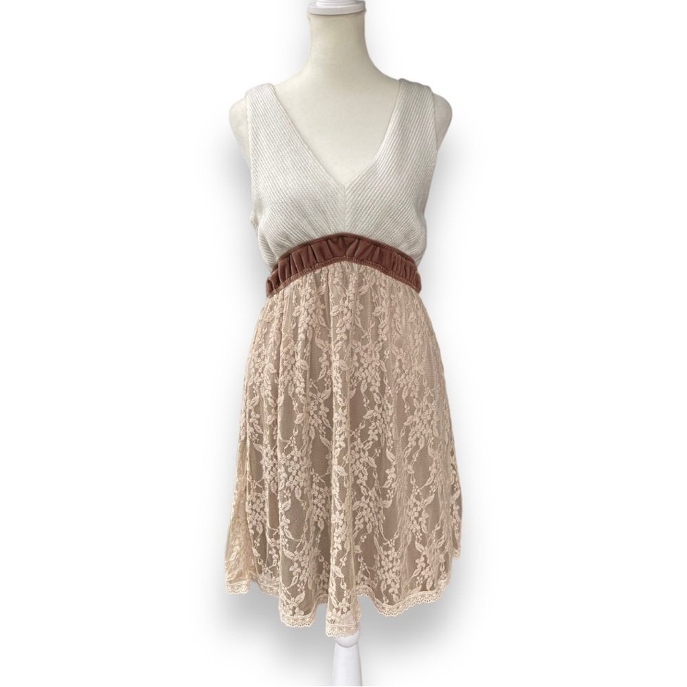 New 213 by Michelle Kim Mixed Texture Sleeveless Baby Doll Dress Size Large